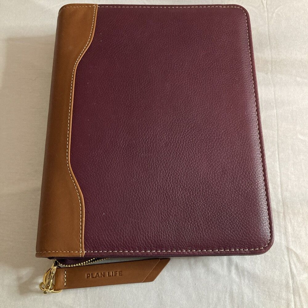 Franklin Quest Franklin Covey Classic Size 7 Ring Leather Brown Purple Zipper